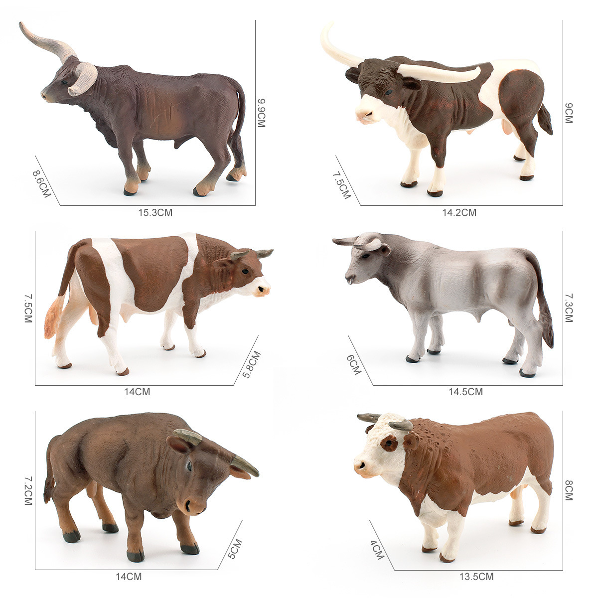 Farming Agriculture Stocks - โมเดลจำลองสัตว์ในฟาร์ม วัวสีน้ำตาลสวิส รูปปั้นวัวเขาแหลม ของตกแต่งธีมการเกษตรข้ามพรมแดน